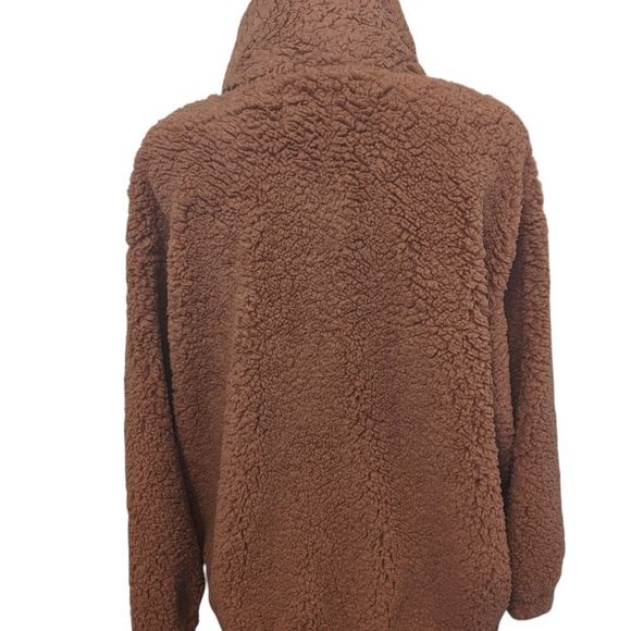 NEW NINE WEST SHERPA TEDDY 3/4 ZIP JACKET PULLOVER SIZE MEDIUM BROWN SWEA… - Picture 3 of 4